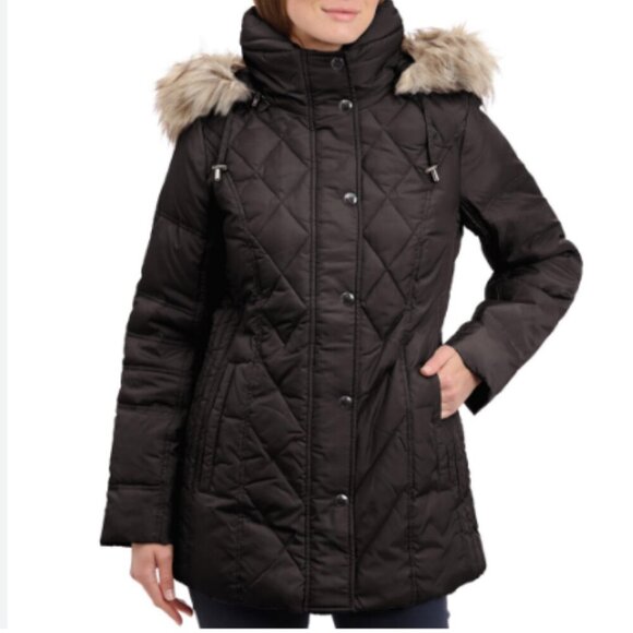 London Fog Women's Diamond Quilted Down Mid Length Moss Puffer Jacket Size XL - Picture 1 of 12